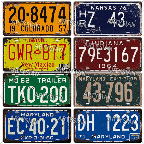 US Vintage License Plate Arkansas New Hampshire Maryland Colorado Mississippi West Virginia New Mexico Car Vehicle Number Plate