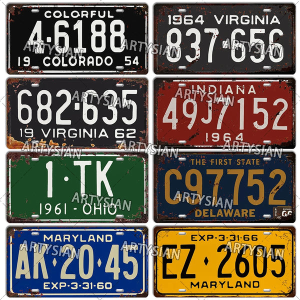 US Vintage License Plate Maryland Colorado Virginia Rhode Island Montana Mississippi Alabama Vehicle Number Plate Metal Sign