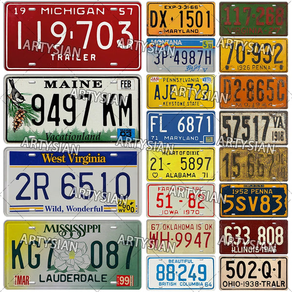 Vintage US Truck Vehicle Trailer Tractor License Plate Kansas Montana Virginia Pennsylvania Number Plate Decorative Metal Sign