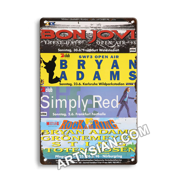 ARTYSIANKonzert - Vorschau 1996 - Bon Jovi, Bryan Adams, Simply Red, RAR 1996, All The Towns 1996-Metal Sign 30X20cm
