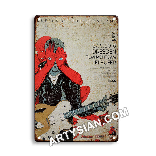 ARTYSIAN Queens Of The Stone Age - Villains Tour, Dresden 2018 - Konzertplakat-Metal Sign 30X20cm