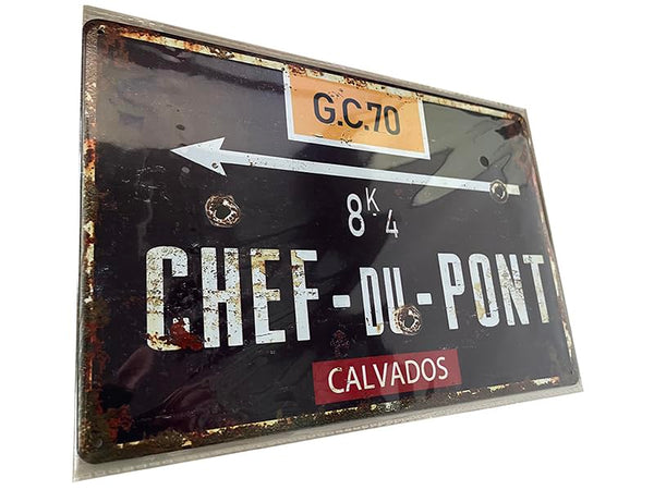 Vintage Metal Sign WWII France - Chef-du-Pont 30 x 20 cm - Normandy Retro Tin Street Sign - Decoration for Garage, Bar or Collector