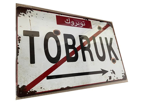 TOBRUK Vintage Metal Sign 30 x 20 cm - WWII War Decoration - Retro Tin Sign Wall Decoration - Military Style - Man Cave, Garage, Bar