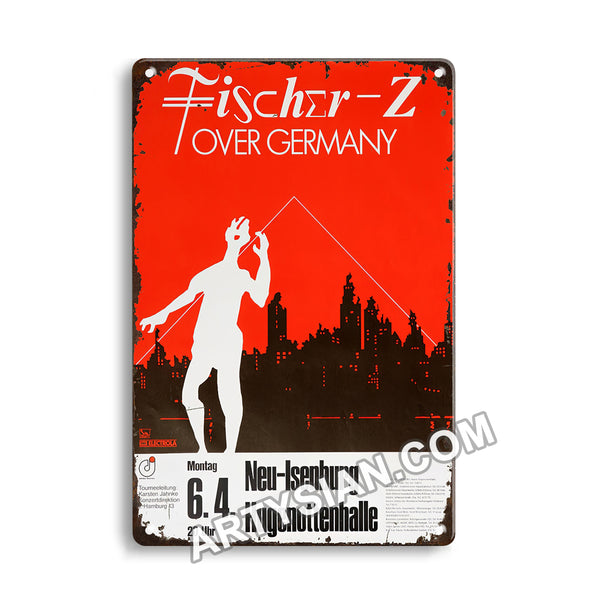 ARTYSIAN Fischer-Z - Red Skies Over Germany, Neu Isenburg 1981 Metal Sign 30X20cm