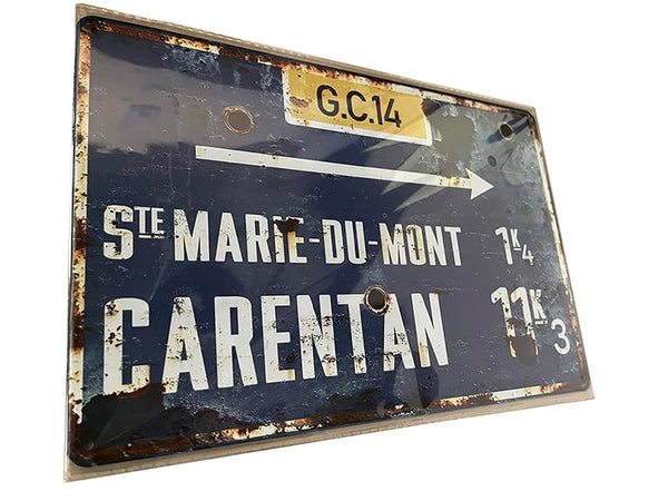 Vintage Metal Sign Normandy WWII - Sainte-Marie-du-Mont to Carentan 30 x 20 cm - Retro France Tin Street Sign - Decoration for Garage, Bar, Men's Room