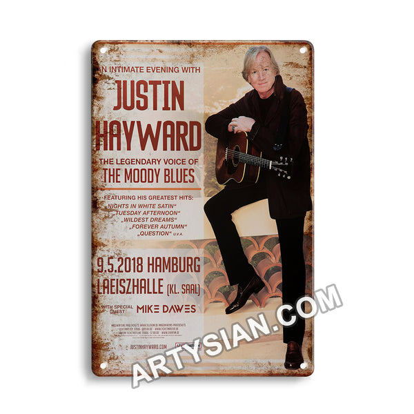 ARTYSIAN Justin Hayward - The Moody Blues, Hamburg 2018 - Konzertplakat-Metal Sign 30X20cm