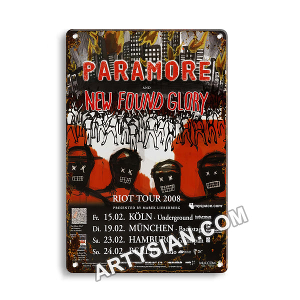 ARTYSIAN Paramore - Riot, Tour 2008 - Konzertplakat-Metal Sign 30X20cm