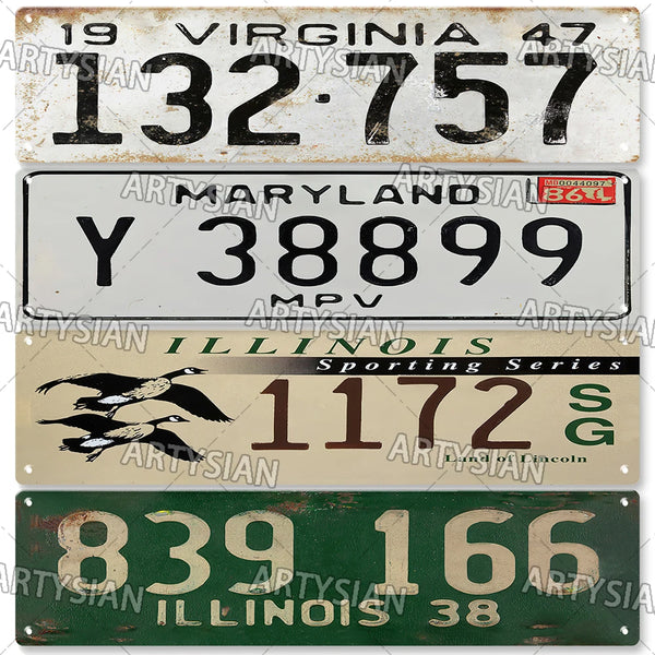 Retro Truck Vehicle Trailer Tractor Car License Plate Rusty US State Number Plate Metal Tin Sign Wall Decor New Hampshire ILL