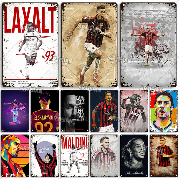 ARTYSIAN AC Milan Maldini KAKA Inzaghi Football Club Rusty Soccer Metal Poster Vintage Sport Metal Tin Sign Classic Metal Plate