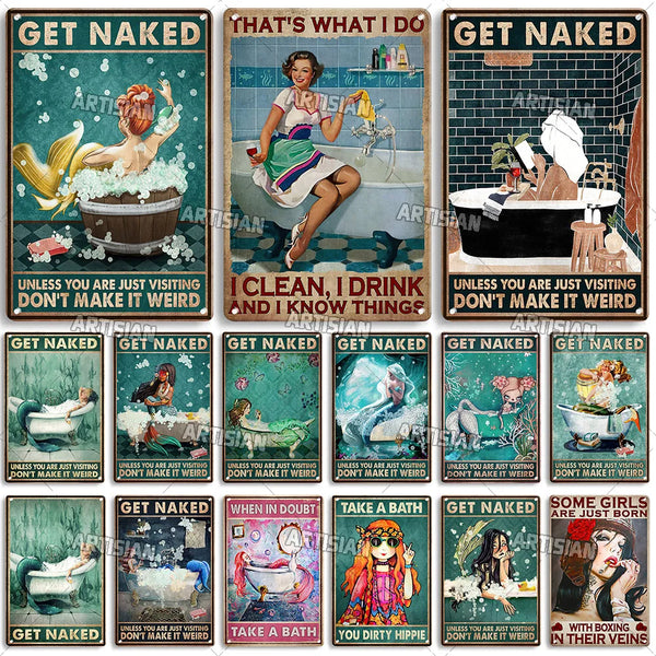 ARTYSIAN Get Naked Vintage Funny Bathroom Metal Poster Old Get Naked Metal Plate Rusty Sexy Girl Metal Tin Sign