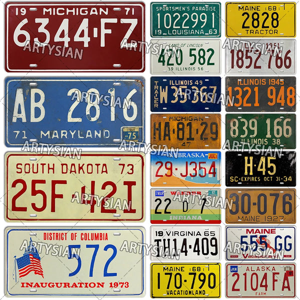 US Vintage License Plate State Metal Sign Maine Illinois Indiana Michigan Maryland Nebraska Penna South Dakota Metal Plaque
