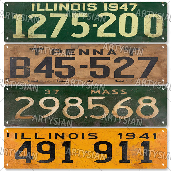 Retro Truck Vehicle Trailer Tractor Car License Plate US State Number Plate Metal Tin Sign Wall Decor VA Illinois Maine PENNA