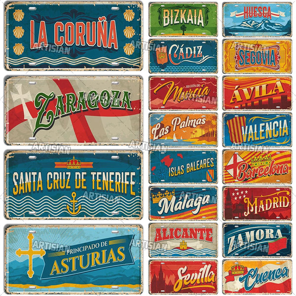 ARTYSIAN SPAIN Landmark Metal Sign City License Plate Decorative Vehicle Plate Wall Decor Garage Bar Pub Club Hotel Cafe Kitchen