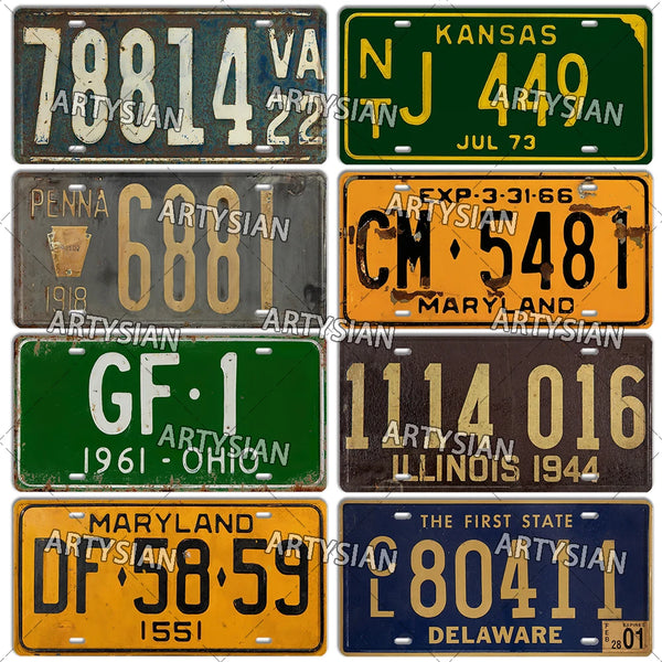 US City License Plate Maryland Washington Delaware New Jersey Virginia Vermont Pennsylvania Old Metal Sign Vehicle Number Plate