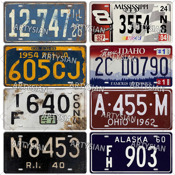 Nostalgic US State License Plate Aged Truck Vehicle Trailer Tractor Number Plate RI ILL Idaho MASS MAINE CONN NJ PENNA Sign