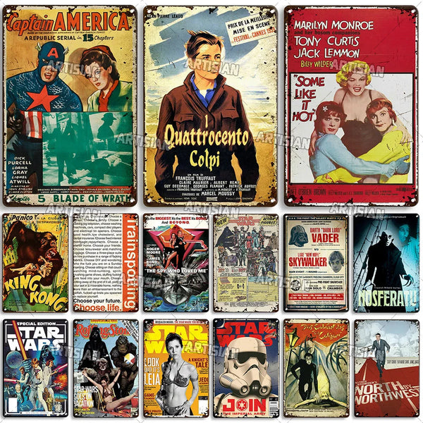 Star Wars Captian America The Spy Who Loved Me 007 Disney Movie The Godfather Classic Movie Some Like It Hot Metal Tin Sign Rusty Metal Signs Trainspotting Decorative Plate