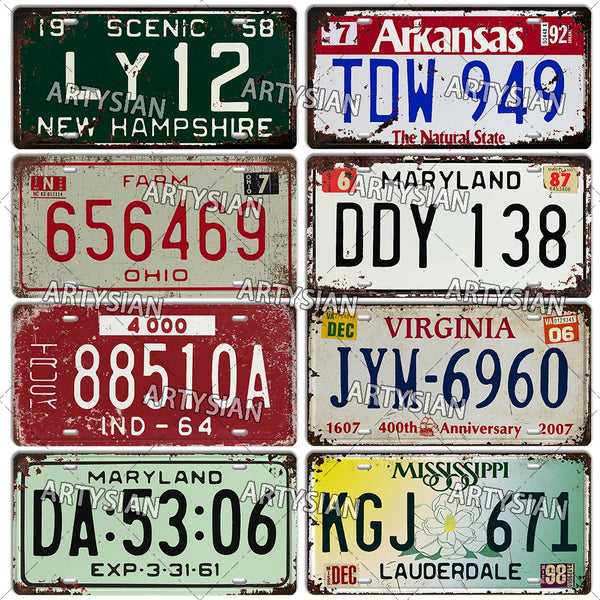 US Rusty License Plate New Hampshire Vermont Mississippi Kansas Virginia Kentucky California Truck Number Plate Metal Sign