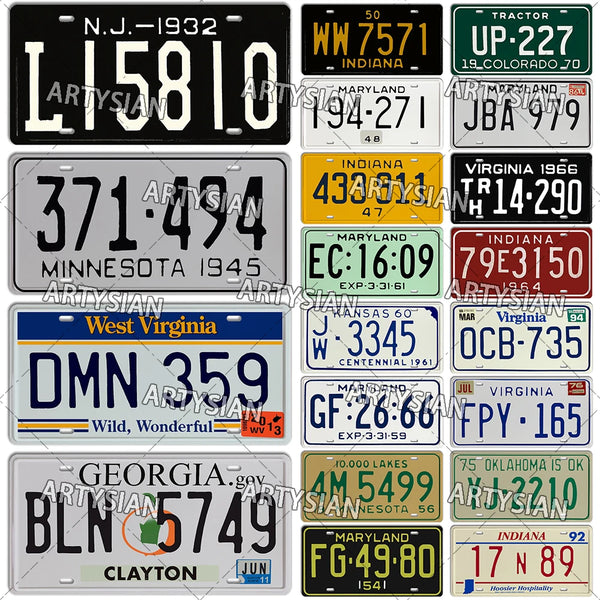 US License Plate Indiana Virginia Georgia Maryland Minnesota New Jersey Tractor Registration Plate Metal Sign Number Plate