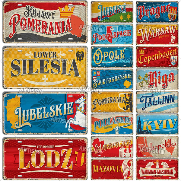 ARTYSIAN POLAND UKRAINE Landmark License Plate City Metal Sign Decorative Vehicle Plate Wall Decor Garage Bar Pub Club Hotel