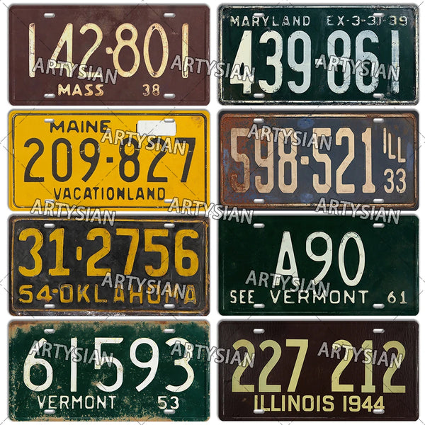 Retro US License Plate Virginia New York Virginia Oklahoma Vermont Massachusetts Maryland Truck vehicle Number Plate Metal Sign