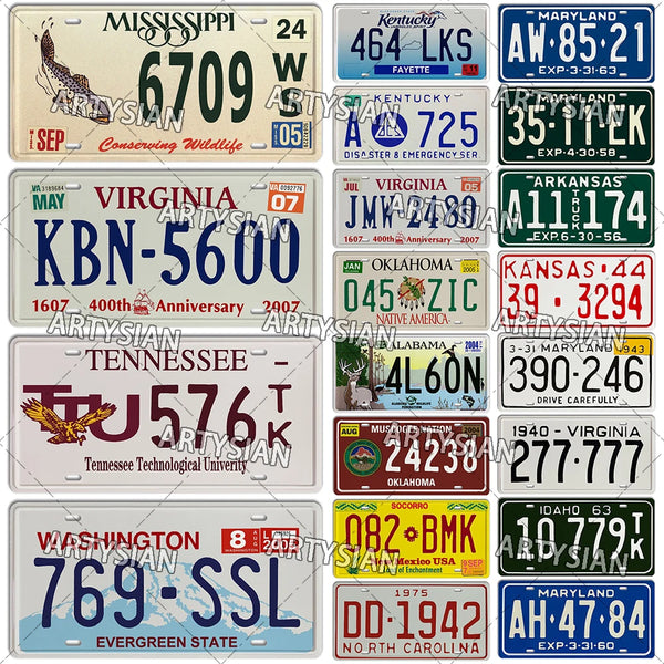 US Metal Sign Kentucky Kansas Washington Virginia Rhode Island Alaska Idaho North Carolina Vehicle Registration License Plate