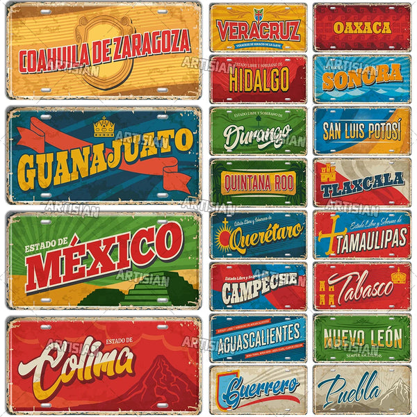 ARTYSIAN MEXICO License Plate City Metal Tin Plaque Car Metal Sign Wall Decor Garage Bar Pub Club Hotel Cafe Kitchen Home