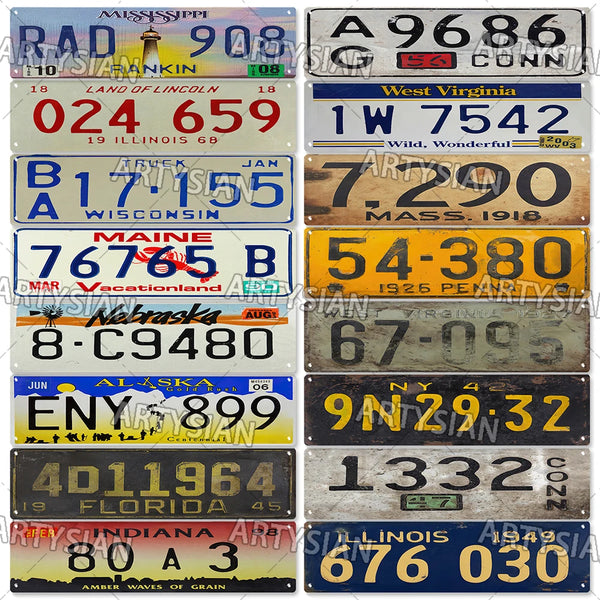 US City License Plate Vintage Truck Vehicle Trailer Tractor Car Number Plate Metal Tin Sign Wall Decor MASS Michigan New York