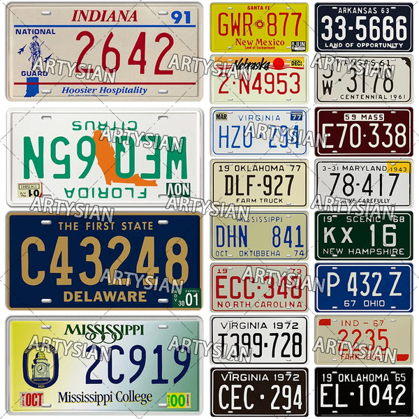 US License Plate Maryland Nebraska Mississippi Colorado Florida Indiana New Hampshire Kansas Oklahoma 50s 60s 70s Metal Plaque