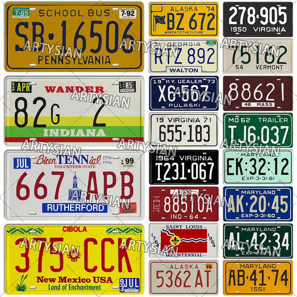 US 20S 50S 60S 70S License Plate Virginia Minnesota Massachusetts Tennessee Alaska Arkansas Truck Vehicle Registration plate