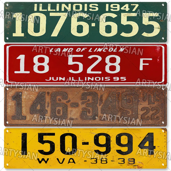 Classic Truck Vehicle Trailer Tractor Car License Plate America US State Number Plate Metal Tin Sign Wall Decor ILL VA Montana