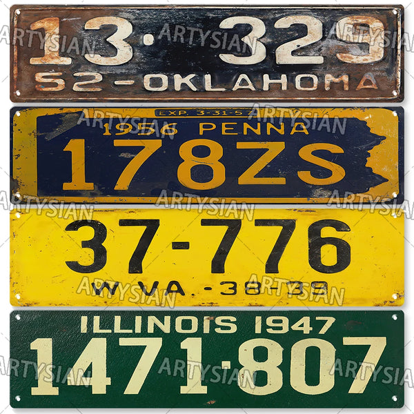 Rusty Truck Vehicle Trailer Tractor Car License Plate US State Number Plate Retro Metal Tin Sign Wall Decor ILL OHIO VA Oklahoma