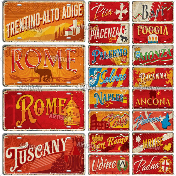 ARTYSIAN ITALY Ctiy State Province Metal Sign Landmark License Plate Travel Car Plate Decorative Tin Plaque Wall Decor Garage