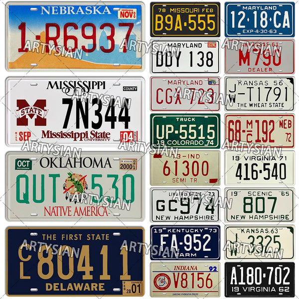 US State Indiana Virginia Florida Nevada Delaware Mississippi Nebraska Connecticut 20s 50s License Plate Decorative Metal Sign