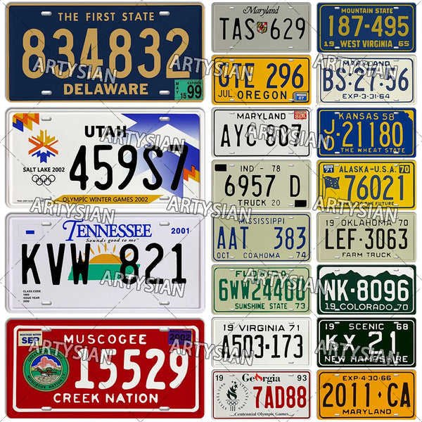 US City Utah Oregon Virginia Georgia Tennessee Kansas Maryland Colorado Alaska License Plate Truck Registration Plate Metal Sign