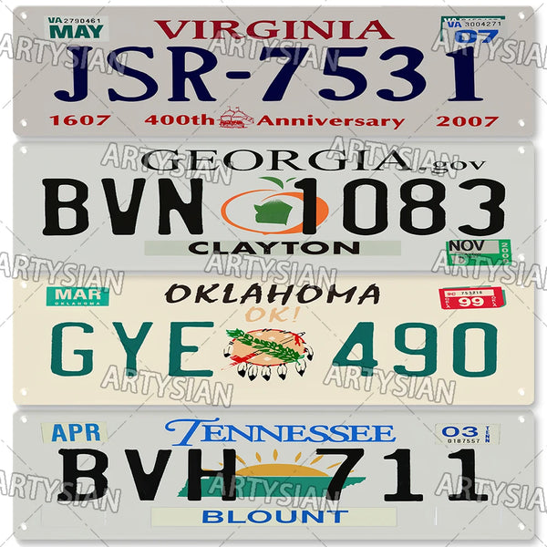 US State Old License Plate Truck Vehicle Trailer Tractor Car Number Plate Metal Tin Sign Wall Decor Virginia Georgia Oklahoma