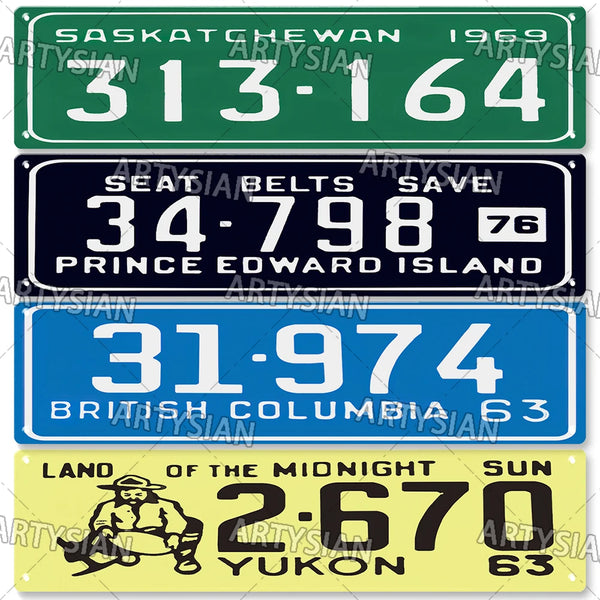 CANADA License Plate State Number Plate Metal Tin Sign Wall Decor Yukon Prince Edward Island Quebec New Brunswick Ontario Plaque