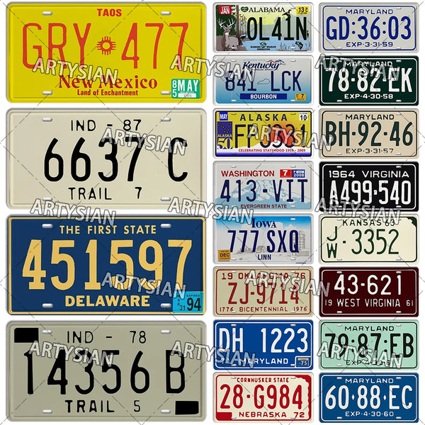 US Maryland Iowa Indiana California Oklahoma New Mexico License Plate Alabama Number Plate Decorative Metal Sign Metal Plaque