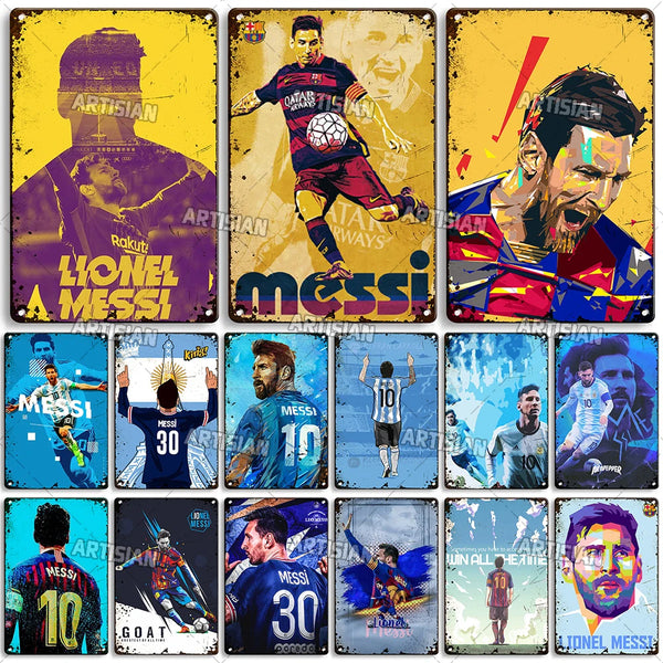 ARTYSIAN Lionel Messi Vintage Football Player Metal Sign Soccer Decorative Poster Sport Metal Plaque Home Wall Plate Industrial Decor