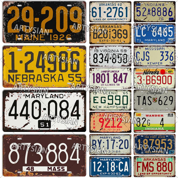 US Vintage License Plate Truck Vehicle Trailer Tractor Car Number Plate Maryland Delaware Nebraska Massachusetts Missouri Sign