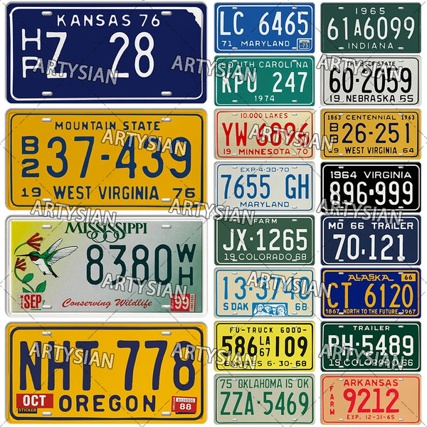 US License Plate Truck Vehicle Registration Plate New Hampshire Kansas Maryland Oregon Mississippi Oklahoma  Metal Plaque Sign