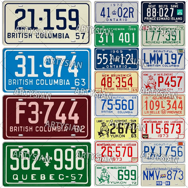 Canada License Plate Yukon British Columbia Prince Edward Island Quebec Nouveau Brunswick Ontario Vehicle Province Metal Plaque