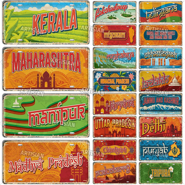 ARTYSIAN INDIA Ctiy State Province Metal Sign Landmark License Plate Travel Car Plate Decorative Tin Plaque Wall Decor Garage