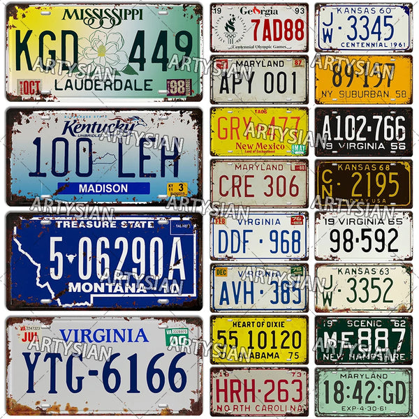 US Car Vintage License Plate Alabama Virginia Georgia New York Kansas Montana Kentucky Truck Number Plate State Metal Plaque