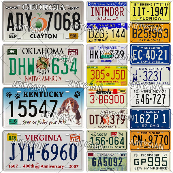 US License Plate Tennessee Kansas Indiana Virginia Kentucky Oklahoma Alabama Georgia Truck Trailer Registration Metal Sign