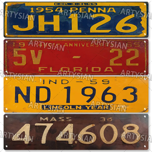 US State License Plate Vintage Truck Vehicle Trailer Tractor Car Number Plate Metal Tin Sign Wall Decor Virginia MASS MAINE OHIO