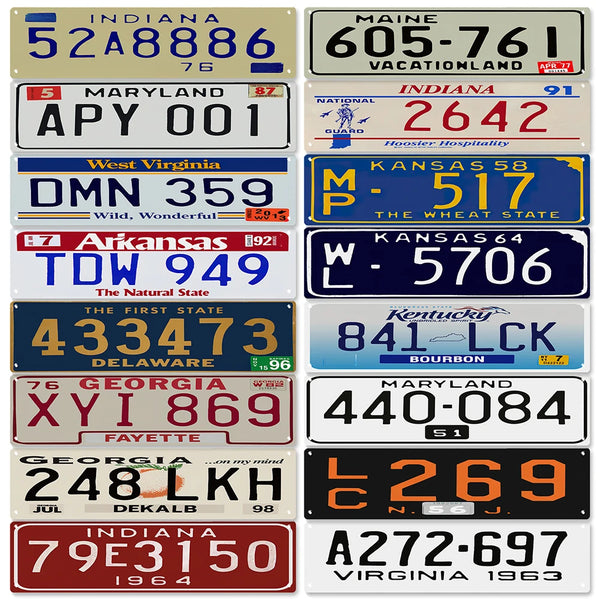 US State License Plate 50S 60S Truck Vehicle Trailer Tractor Car Number Plate Nostalgic Metal Tin Sign Wall Decor Indiana Kansas