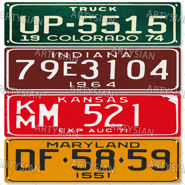 US State License Plate Truck Vehicle Trailer Tractor Car Number Plate Metal Tin Sign Wall Decor Colorado Indiana Kansas Iowa