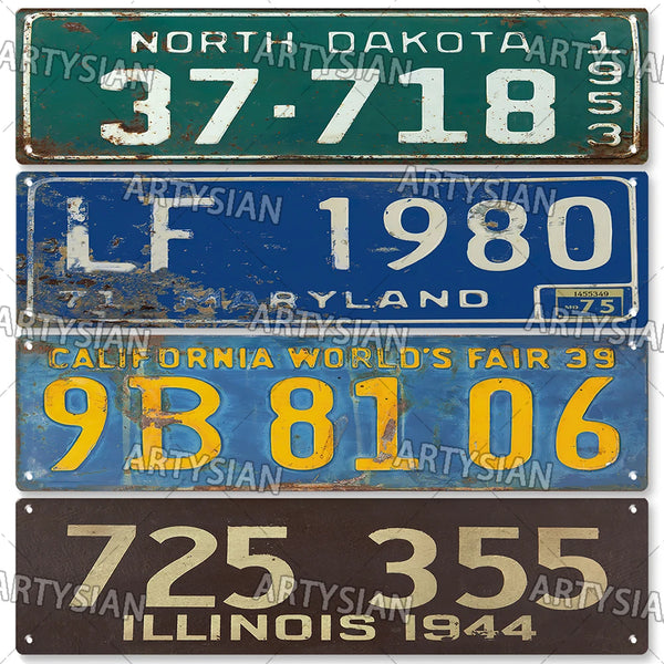 US Retro License Plate Truck Vehicle Trailer Tractor CAR Decorative Metal Sign Wall Decor Vermont KAN NJ  FLA  VA OHIO Maryland