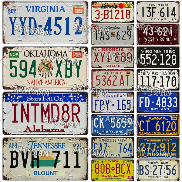 US Vintage License Plate Nebraska Virginia New Mexico Tennessee Maryland Massachusetts Alabama Vehicle Trailer Truck Metal Sign