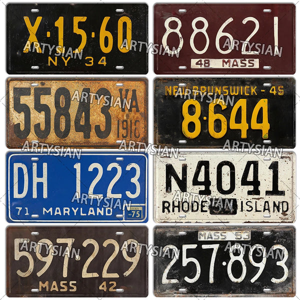 US Vintage License Plate Maryland New Jersey Indiana Connecticut Virginia New York Delaware Kansas Number Plate Retro Metal Sign